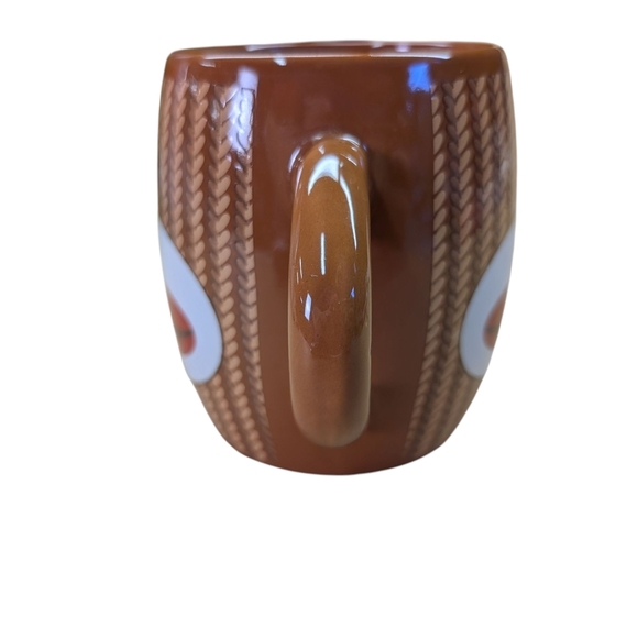 Sock Monkey Face Mug Double Handle Brown Red White 4" Tall - Picture 2 of 11